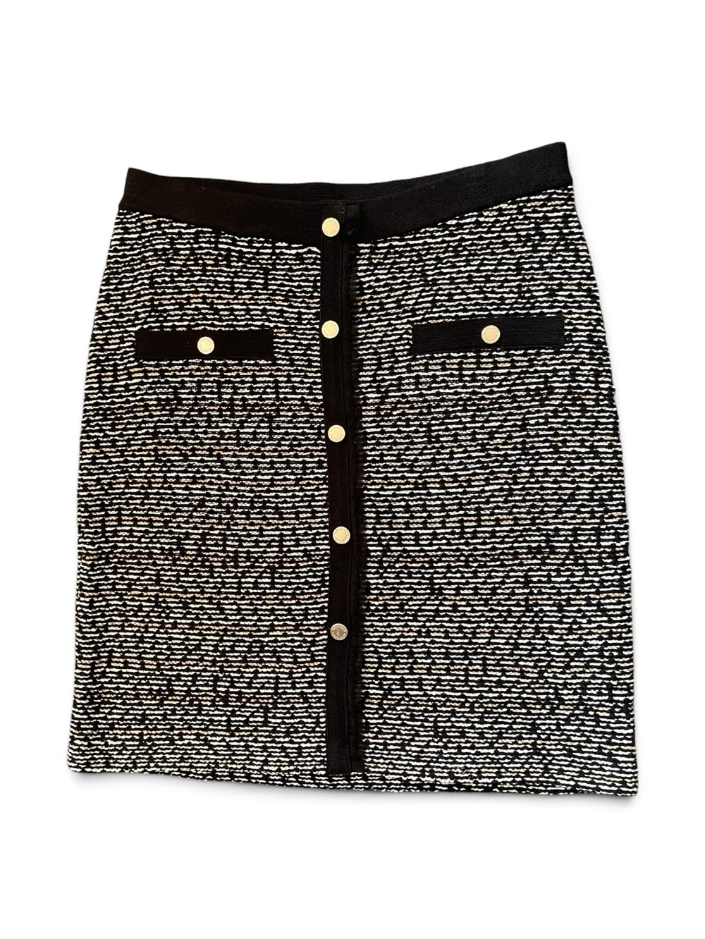 #130, WHBM Black & White Tweed faux Button-Front Pencil Skirt, size M